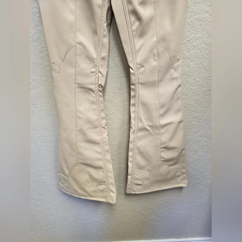 Rock & Roll Denim HIGH RISE EXTRA STRETCH FLARE FAUX LEATHER PANTS in Ivory - Picture 5 of 14